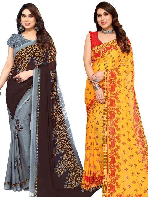 pack of 2 printed sarees with blouse - 21440038 - Very Small Image - 1