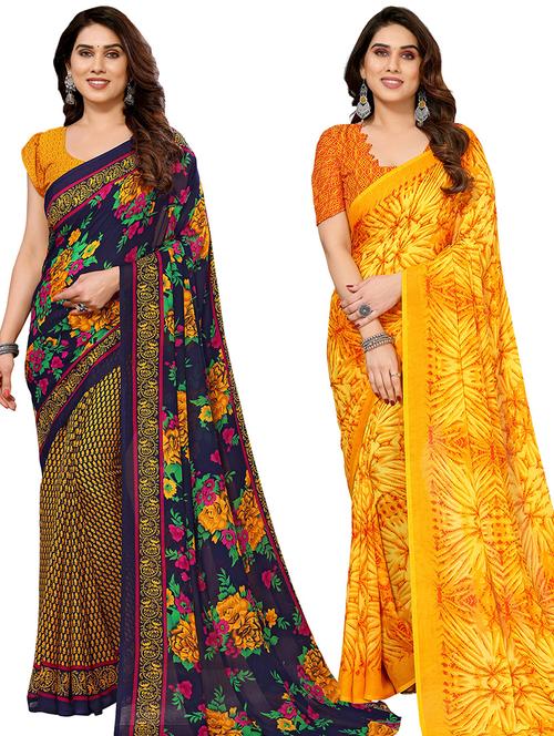 pack of 2 printed casual wear sarees - 21440040 - Very Small Image - 1