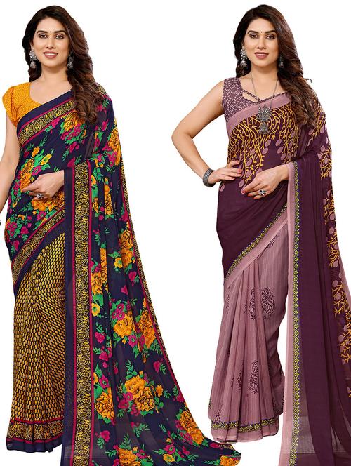 pack of 2 casual wear combo sarees with blouse - 21440043 - Very Small Image - 1