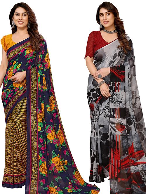 pack of 2 printed sarees - 21440045 - Very Small Image - 1
