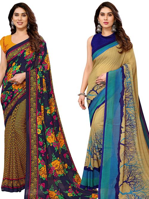 pack of 2 printed casual wear saree with blouse - 21440046 - Very Small Image - 1