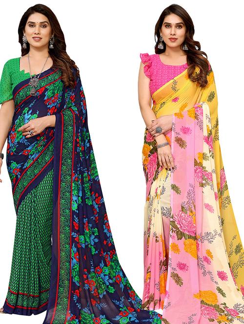 pack of 2 printed sarees with blouse - 21440047 - Very Small Image - 1