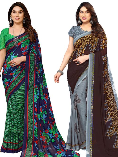 pack of 2 printed casual wear sarees with blouse - 21440049 - Very Small Image - 1