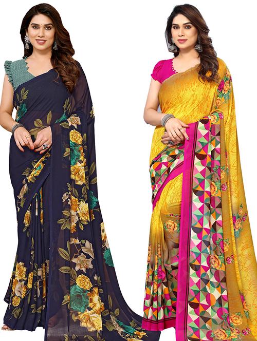 pack of 2 casual wear combo sarees with blouse - 21440052 - Very Small Image - 1