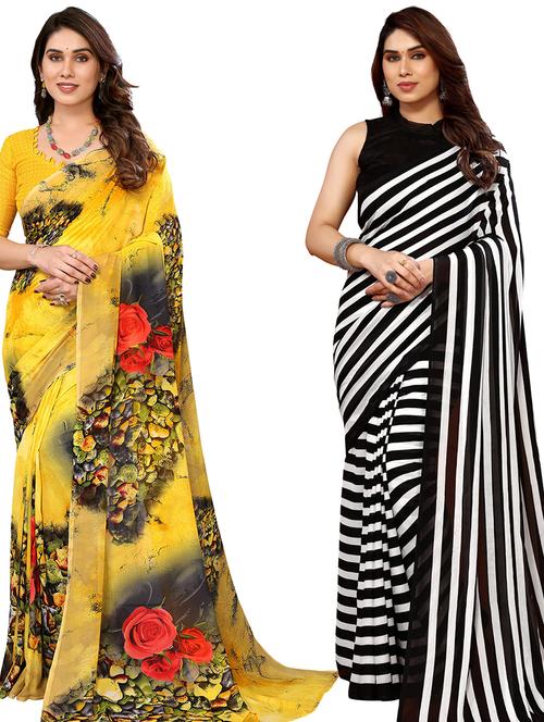 pack of 2 printed casual wear sarees - 21440053 - Very Small Image - 1