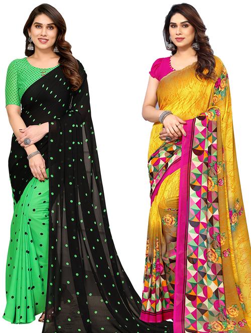 pack of 2 printed casual wear saree with blouse - 21440058 - Very Small Image - 1