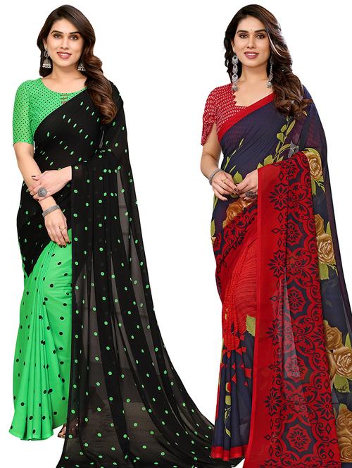 women pack of 2 casual wear sarees with blouse - 21440060 - Very Small Image - 1