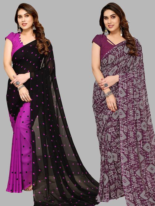 pack of 2 casual wear combo sarees with blouse - 21440061 - Very Small Image - 1