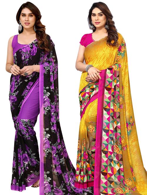 pack of 2 printed sarees - 21440064 - Very Small Image - 1