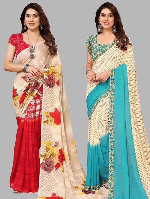 pack of 2 printed casual wear sarees - 21440065 - Very Small Image - 1
