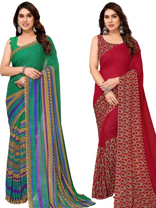 women pack of 2 casual wear sarees with blouse - 21440066 - Very Small Image - 1