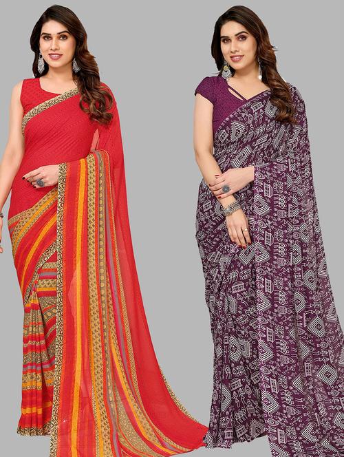 pack of 2 casual wear combo sarees with blouse - 21440067 - Very Small Image - 1