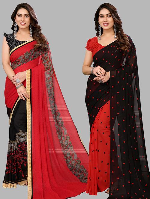 pack of 2 printed casual wear saree with blouse - 21440068 - Very Small Image - 1