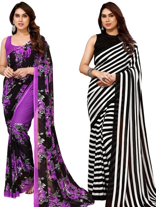 pack of 2 printed sarees with blouse - 21440069 - Very Small Image - 1