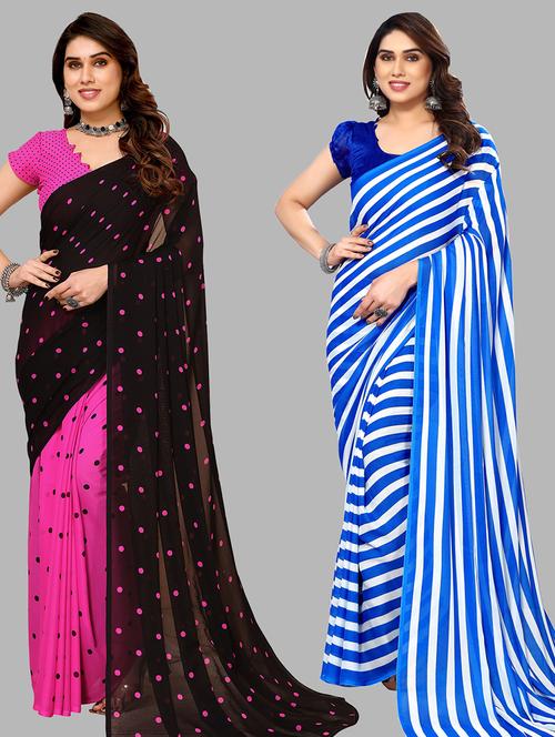 women pack of 2 casual wear sarees with blouse - 21440070 - Very Small Image - 1