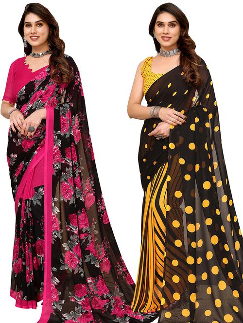pack of 2 printed casual wear sarees with blouse - 21440072 - Very Small Image - 1