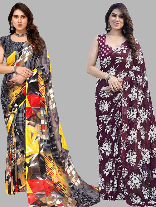 women pack of 2 casual wear sarees with blouse - 21440073 - Very Small Image - 1