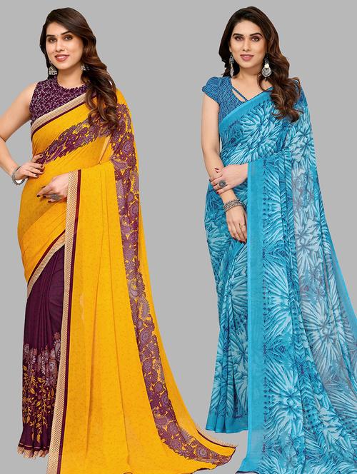 pack of 2 printed sarees - 21440074 - Very Small Image - 1