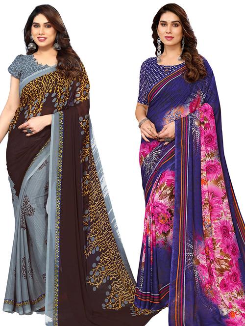women pack of 2 printed casual sarees - 21440077 - Very Small Image - 1