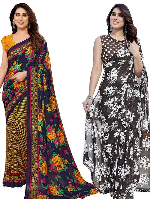 pack of 2 casual wear combo sarees with blouse - 21440080 - Very Small Image - 1