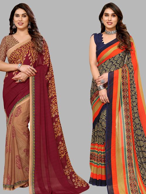 pack of 2 printed sarees with blouse - 21440081 - Very Small Image - 1