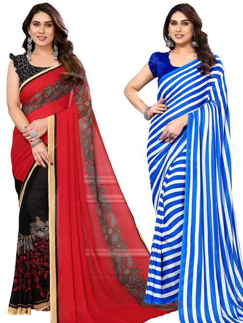 women pack of 2 casual wear sarees with blouse - 21440082 - Very Small Image - 1