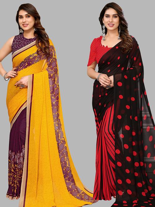 women pack of 2 printed casual sarees - 21440083 - Very Small Image - 1