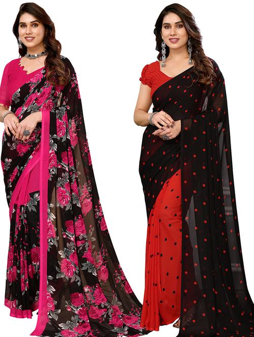 women pack of 2 casual wear sarees with blouse - 21440084 - Very Small Image - 1