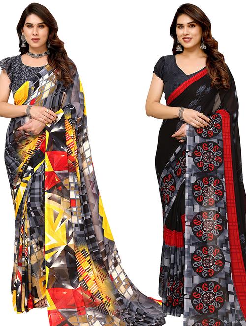 pack of 2 casual wear combo sarees with blouse - 21440085 - Very Small Image - 1