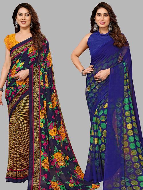 pack of 2 casual wear combo sarees with blouse - 21440086 - Very Small Image - 1