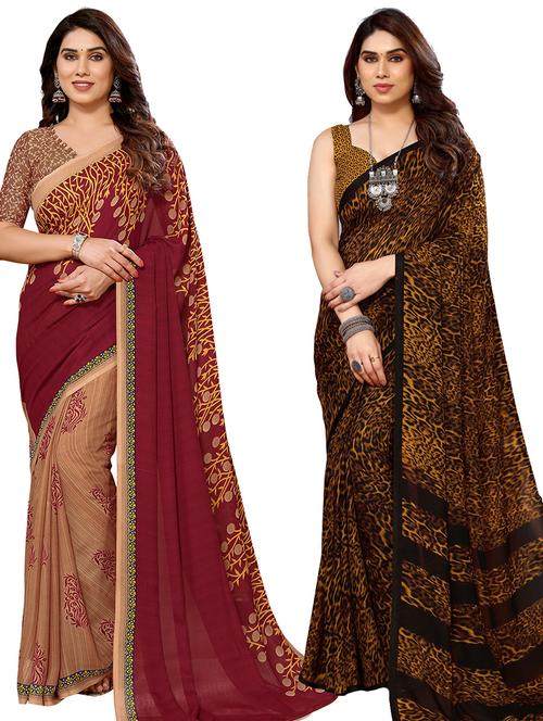 pack of 2 women printed sarees with blouse - 21440092 - Very Small Image - 1