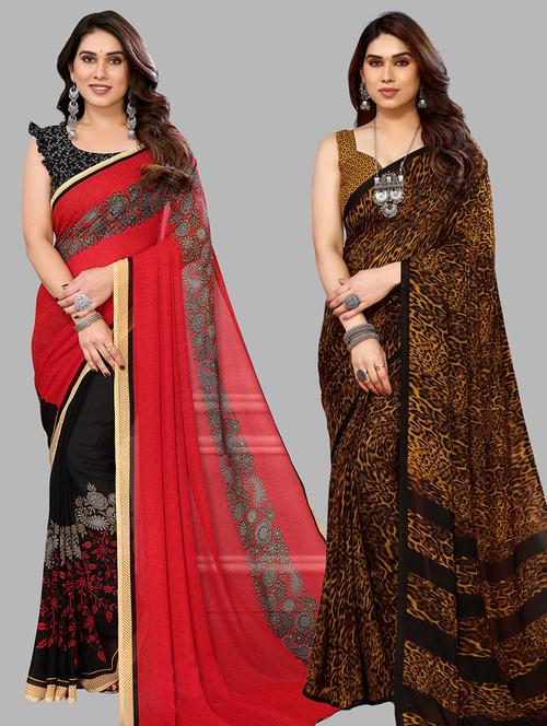 pack of 2 casual wear combo sarees with blouse - 21440094 - Very Small Image - 1