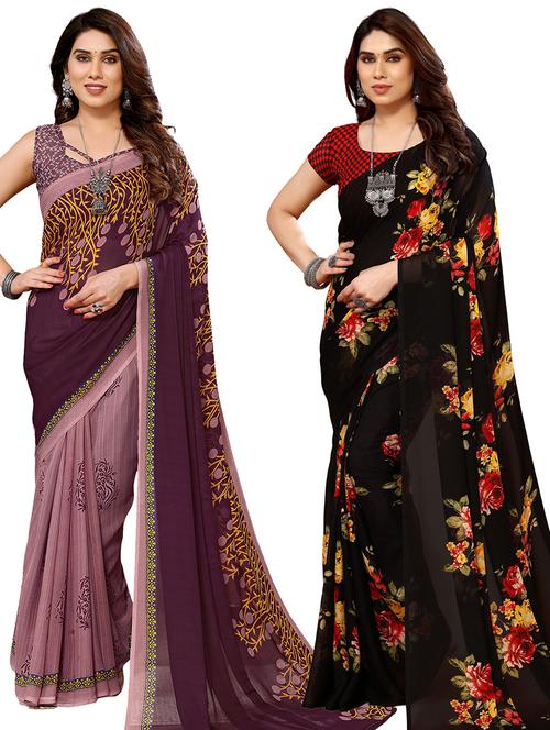 pack of 2 casual wear combo sarees with blouse - 21440097 - Very Small Image - 1