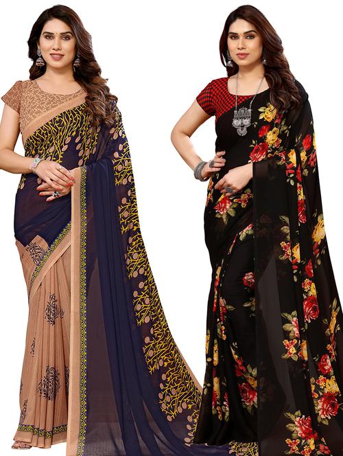 pack of 2 printed casual wear sarees with blouse - 21440099 - Very Small Image - 1