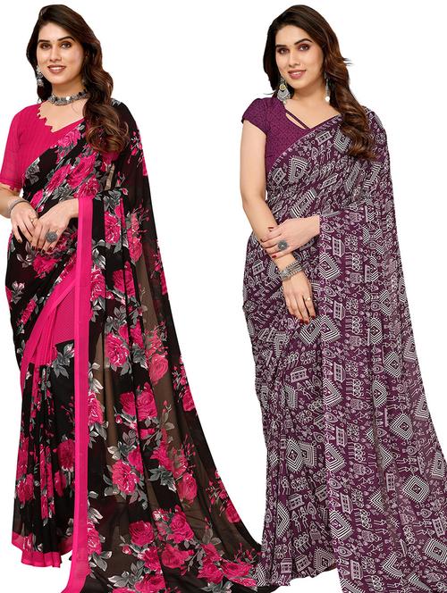 pack of 2 printed casual wear saree with blouse - 21440100 - Very Small Image - 1