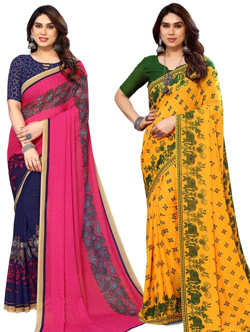 pack of 2 printed casual wear saree with blouse - 21440102 - Very Small Image - 1