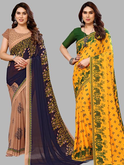pack of 2 casual wear combo sarees with blouse - 21440104 - Very Small Image - 1