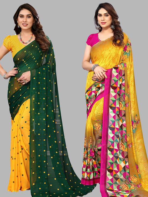 pack of 2 casual wear combo sarees with blouse - 21440107 - Very Small Image - 1