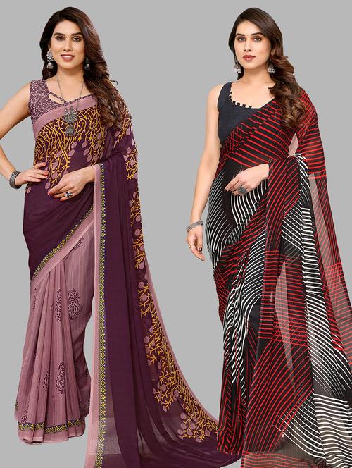 pack of 2 printed casual wear saree - 21440108 - Very Small Image - 1