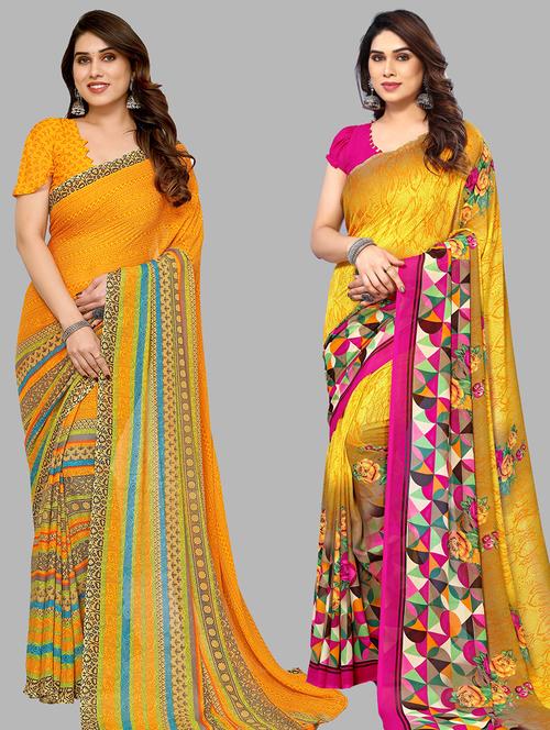 pack of 2 casual wear combo sarees with blouse - 21440109 - Very Small Image - 1