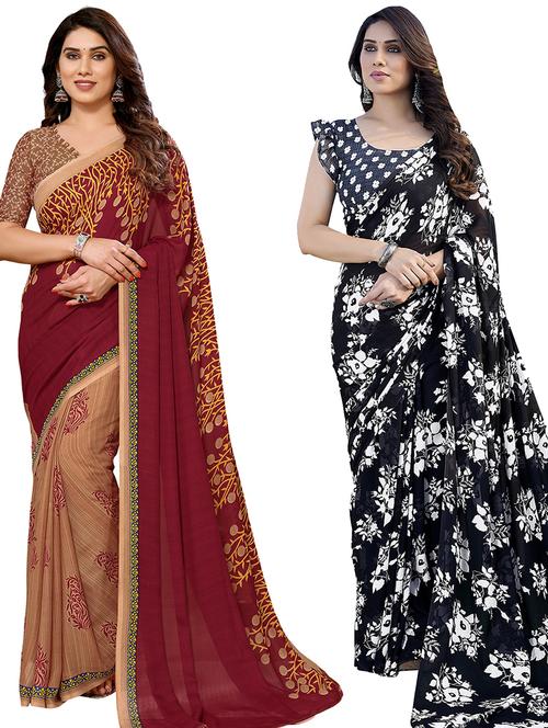 pack of 2 printed casual wear saree with blouse - 21440110 - Very Small Image - 1