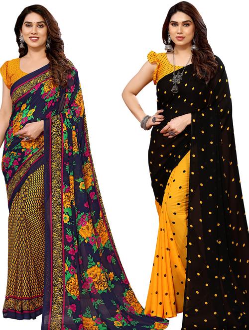 pack of 2 printed casual wear sarees with blouse - 21440112 - Very Small Image - 1
