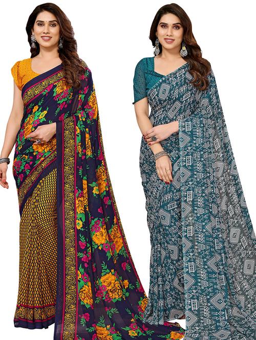 pack of 2 printed casual wear sarees - 21440116 - Very Small Image - 1