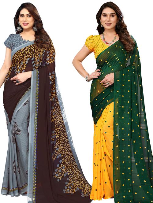 pack of 2 casual wear combo sarees with blouse - 21440117 - Very Small Image - 1