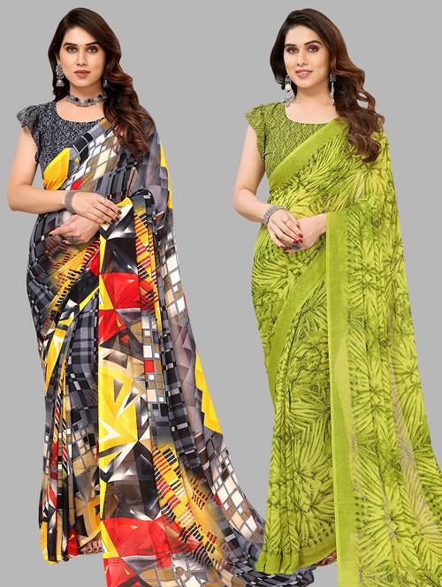 pack of 2 printed casual wear sarees - 21440120 - Very Small Image - 1