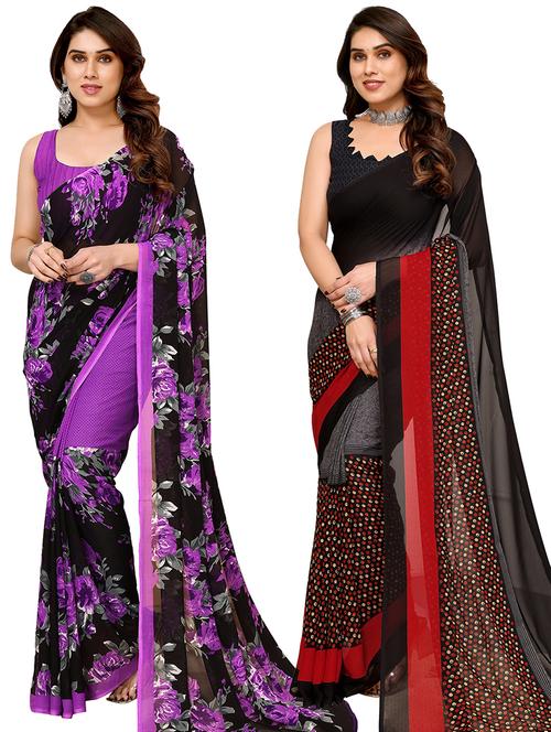 pack of 2 printed casual wear sarees with blouse - 21440121 - Very Small Image - 1