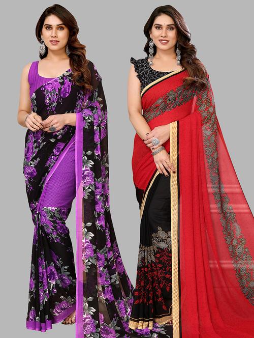 pack of 2 casual wear combo sarees with blouse - 21440123 - Very Small Image - 1