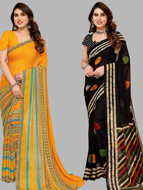 pack of 2 printed casual wear saree with blouse - 21440124 - Very Small Image - 1