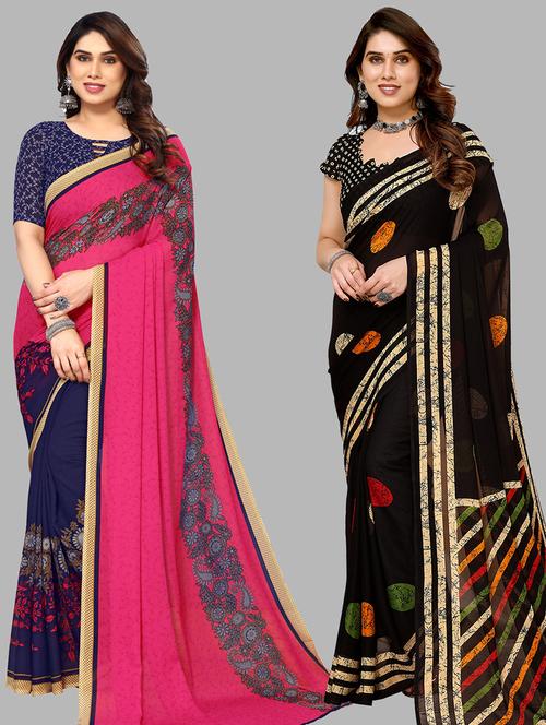 women pack of 2 printed casual sarees - 21440129 - Very Small Image - 1