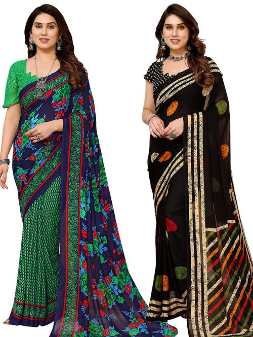 pack of 2 printed casual wear sarees - 21440131 - Very Small Image - 1